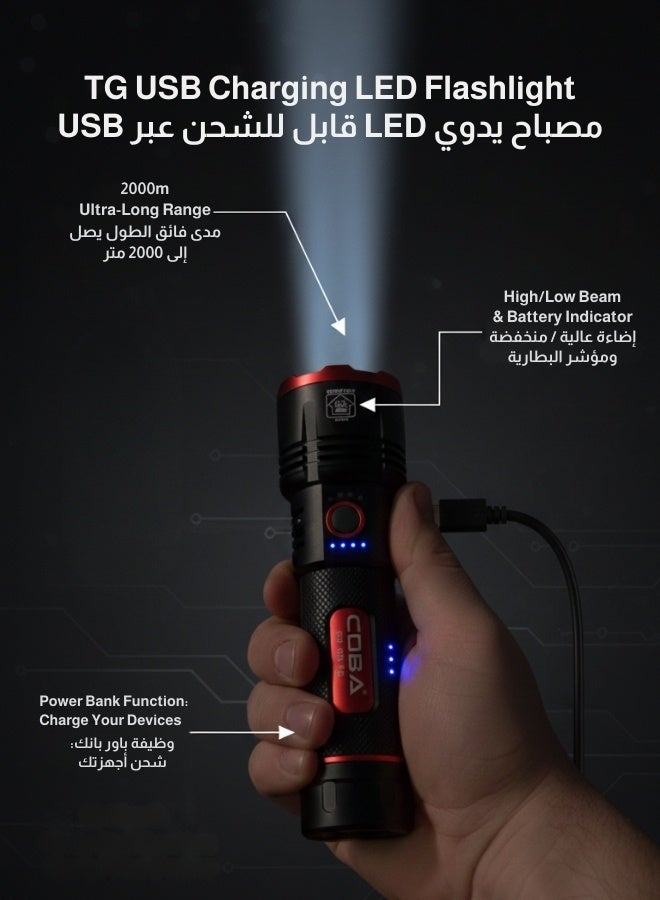 TG 2000M Super Bright USB Rechargeable LED Flashlight - Image 2